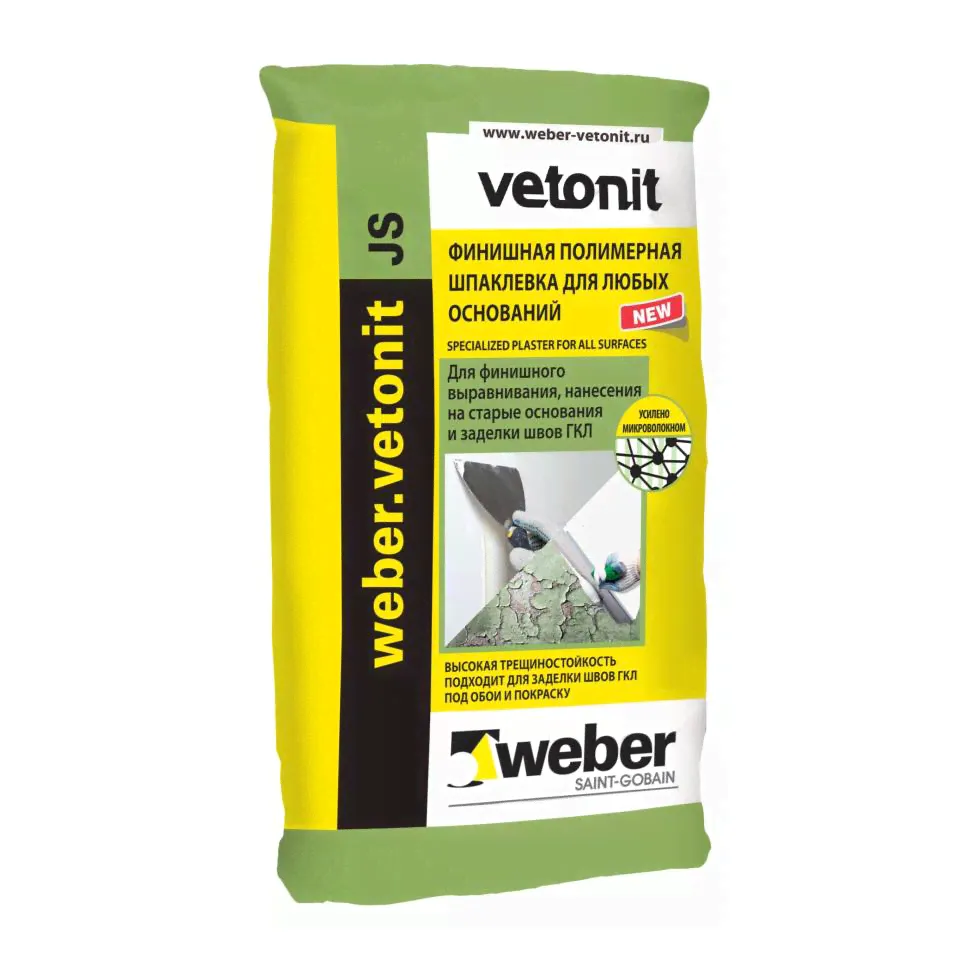 Weber.Vetonit JS / Вебер Ветонит ДжиЭс финишная белая шпаклевка мешок 20 кг